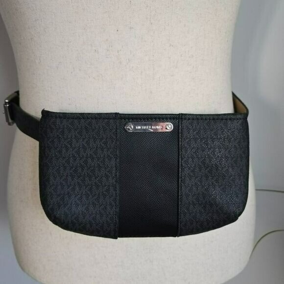 Michael Kors, New, MK Gray Black Logo Pebbled Leather Belt Bag, Small, Medium - Picture 12 of 12